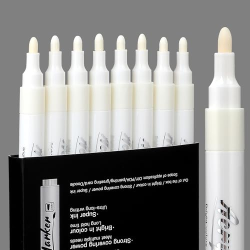 Jeffdad Permanentmarker Weiß, 8 Stück Lackstift Wasserfest Acrylstifte Schnell Trocknend für Holz, Metall, Glas, Stoff, Stein, Reifenmalerei, Fotoalben