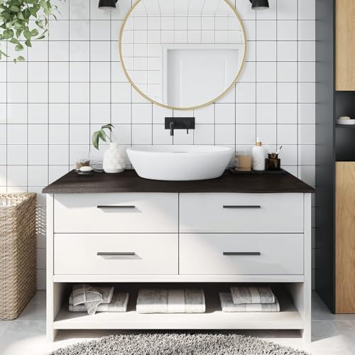 Encimera baño Madera Maciza tratada marrón Oscuro 100x60x2 cm，Lavabo sobre encimera, Lavabo de tocador, Lavabo sobre encimera para baño