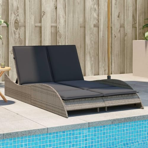 Faroom Tumbona Doble Jardín Exterior Regulable y Reclinable, Cama Exterior, Poliratán, Gris 114 x 205 x 54/63/73 cm