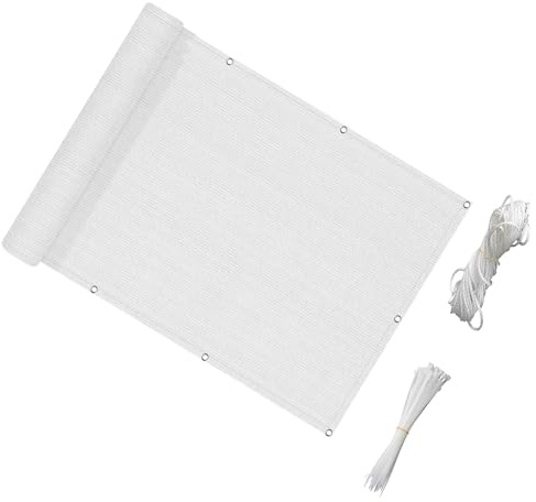 Pantalla Privacidad Balcon 40 x 200 cm Opaca,Protección UV,Resistente Al Viento Revestimiento para Balcón Malla Ocultacion con Ataduras para Jardín, Porche, Blanco