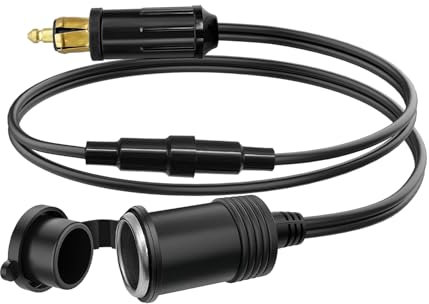 Hoembpn 30cm Enchufe Din Macho Adaptador de Mechero a Toma de Encendedor de Cigarrillos Estándar Coche con Fusible 10A, 12V/24V DIN Conector Mechero Cable de Extensión para Accesorios Moto BMW Camper