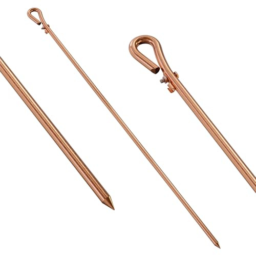 MOKIKUBA Portable Ground Rod - 3ft Copper Electrical Grounding Pin with Ground Wire Lug| Great for Electric Fences,Antennas,Satellite Dishes,Ground Post Pin,Tie Out Stake(1 Pack)