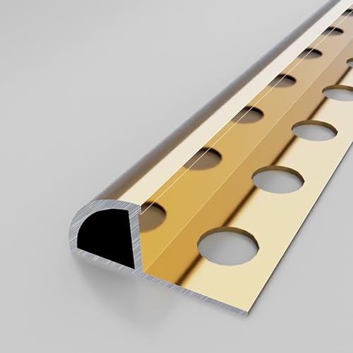 Raouoae Profilé Quart De Cercle Anodisé 125cm pour Rail De Carrelage, Bande D'extrémité, Profilé d'angle pour Protection des Bords - Accessoire Finition Carrelage(Gold,8mm)