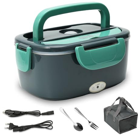 Lunch Box Chauffante,60W 1.5L Gamelle Chauffante, 2 en 1 Boite Chauffante Repas pour Voiture Camion Maison, 12V/24V/220V Lunch Box Chauffante Electrique pour Bureau, École, Voyage, Voiture (A)