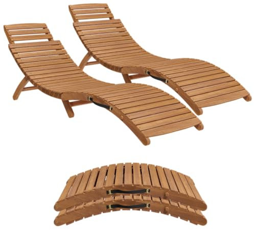 STEELSØN Gartenliege Ophira aus Holz, klappbare Sonnenliege, Holzliege wasserfest, Saunaliege mit Verstellbarer Kopfstütze, Akazienholz geölt, bis 200 kg belastbar – 2er-Set