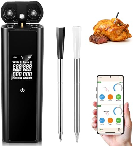 Smart Wireless Meat Thermometer with Bluetooth, 2 Probes & Memory Function - 150m Long Range, IP67 Waterproof Digital Food Thermometer for BBQ, Grill, Oven, Smoker, Air Fryer - App Remote Monitoring