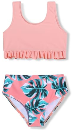 Arshiner Ensemble Bikini pour Filles Bustier à Volants Bas De Bikini Tankini Deux Pièces Maillot De Bain D'été pour Enfants Imprimé Floral Maillot De Bain De Plage Surf Rose 11-12 Ans