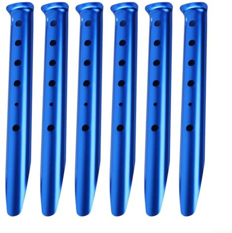 Honseadek Pinzas de tienda de campaña fáciles de transportar de 5 cm para camping, senderismo y mochileros. 6 estacas de aluminio en forma de U para nieve y arena 12 (BULE)