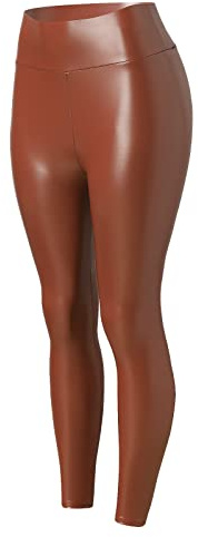 Générique Röda byxor med hög midja för kvinnor läderleggings klädda, Brons, 5XL