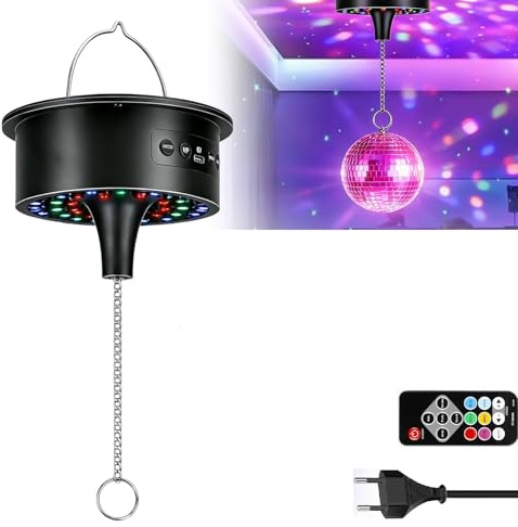 GOMETY 30 RGB LED-discokula med motor och ljus, discokula med fjärrkontroll, batteridriven/kabel, roterande motor med justerbar varvtal 5–15 varv/min för 10–40 cm spegelkulor