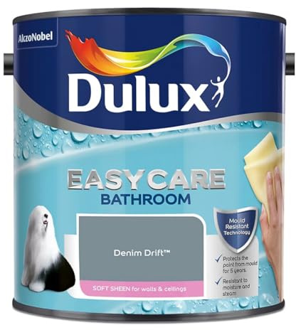 Denim Drift Dulux Easycare Bathroom Soft Sheen Paint 2.5L – Moisture & Steam Resistant, Mould Protection, Washable Durable Finish for Bathroom Walls & Ceilings