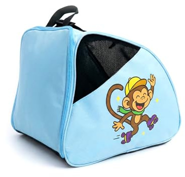 DOJA Barcelona Borsa per Pattini a Rotelle per Bambini - Blu con Stampa di una Scimmia - Regolabile e Imbottita, Borsa Pattini in Linea, Protezioni in Tessuto Robusto, Borsone Pattinaggio Artistico
