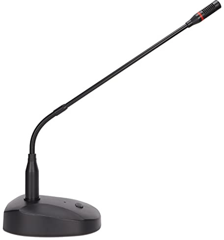 Omquot Microfono da conferenza a collo di cigno regolabile per una presa vocale chiara per la trasmissione web, base in metallo, nero (1 microfono, 1 base, cavo XLR a 6,35 mm)