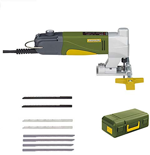PROXXON Super-Stichsäge STS/E Set mit stufenloser Hubzahlregelung - inklusive 4 Supercut-Sägeblätter, 2 Stichsägeblätter aus Spezialstahl, 2 Stichsägeblätter aus HSS-Stahl und Koffer
