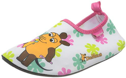 Playshoes Barfuß-schuhe Unisex Kinder Wassersportschuh, Weiß Rosa die Maus, 18/19 EU