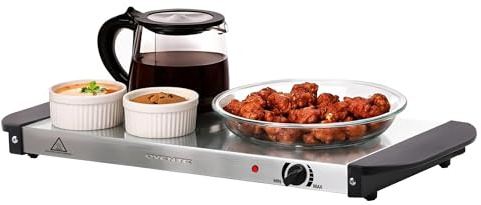 OVENTE Electric Warming Tray with Adjustable Temperature Control, Compact Food Warmer & Server for Buffets, Parties, Events, and Dinners, Cool-Touch Handles, Stainless Steel, Silver FW170S
