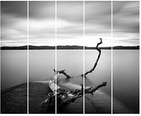 Bilderwelten Schiebegardine Sonnenuntergang am See schwarz-weiß Deckenhalterung 5X 250 x 60cm