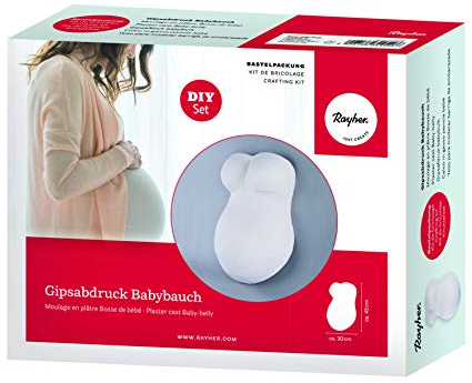 Rayher 34440000 Abform-Set, 3D- Gips Abdruck Set Babybauch, Gipsabdruck vom Babybauch, tolles Geschenk für die werdende Mütter und zur Babyparty, Weiß