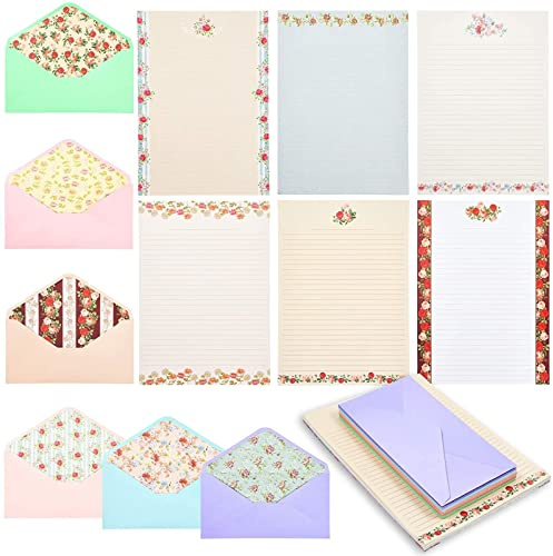 60 Sheets Vintage Floral Stationary with 30 Envelopes, Letter Writing Paper for Poems, Thank You Notes, Pen Pal, Scrapbook, Calligraphy (6 Designs, 10.2 x 7.25 In)
