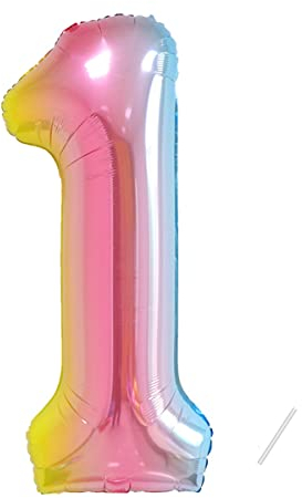 Geburtstag zahlen luftballon 1 jahre | Folienballon 1 XXL Regenbogen Farbverlauf-Riesen Folienballon in 40 - 101cm Geburtstagsdeko - Ballon Zahl Deko zum Geburtstag - fliegt mit Helium