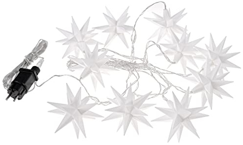 kamelshopping KaMel GmbH 3D Leuchtstern Lichterkette mit 10 LED-Sternen, ca. 6,75m + Zuleitung, für Innenbereich und Außenbereich, warm-weiß beleuchtet, Timerfunktion (weiß)