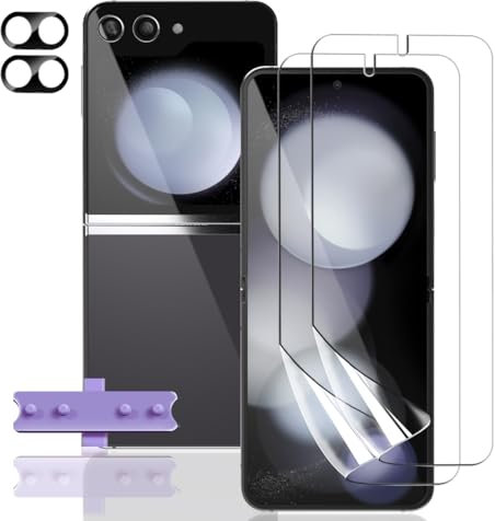 Teenrpov Pellicola Protettiva per Samsung Galaxy Z Flip 5 Pellicola Protettiva Morbido TPU [Non Vetro Temperato] 2 Pezzi e Galaxy Z Flip 5 Vetro Temperato Fotocamera 2 Pezzi, HD/Anti-Graffio
