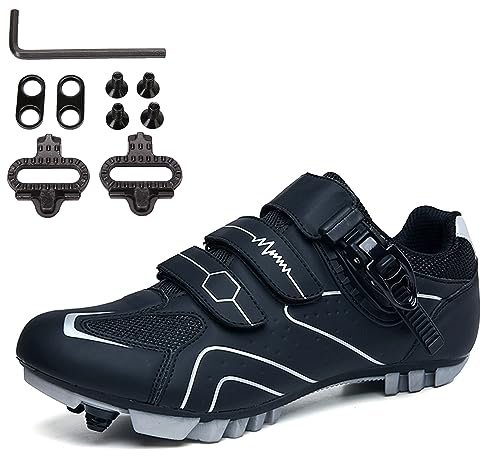 PENXZT Men's MTB Cycling Shoes Mountain Bike Shoes Compatible with 2-Bolts SPD Cleats Indoor Outdoor Riding Biking Shoes with Quick Buckle