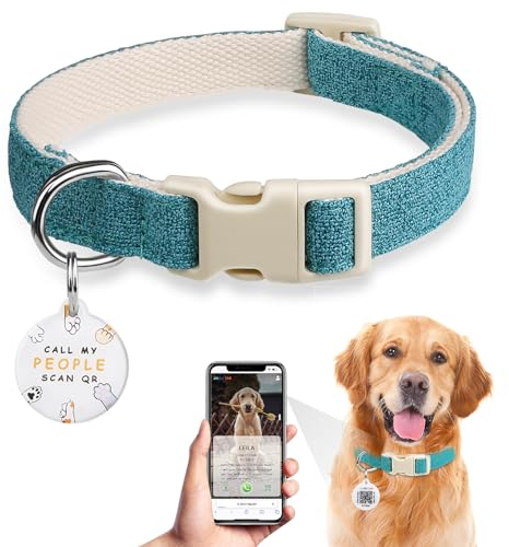 Personalisiert Hundehalsband, Hunde Halsbänder mit Namen - Hundemarke mit QR-Code Dog Tag mit Haustier Online Profil Personalisiert Individuelle Erkennungsmarke für Kleine Mittel Große Hunde(M, Blau)