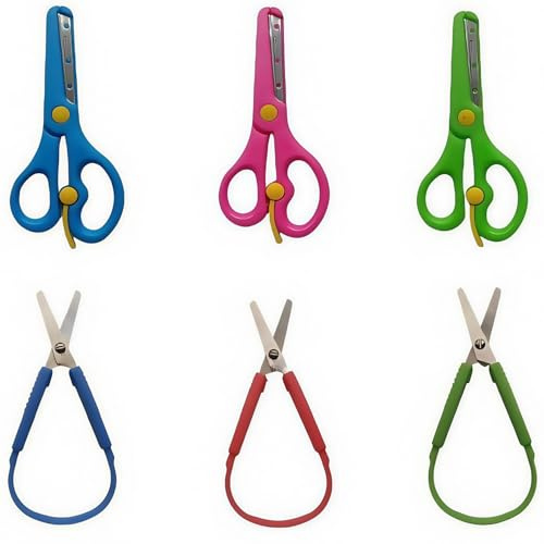 Loop Scissors for Children and Teens,Preschool Training Scissors,Easy-Open Squeeze Handles (6-Pack)