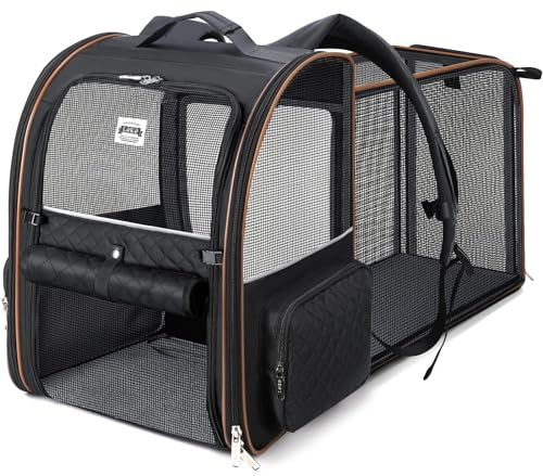 Lekespring Sac Transport Chat avec 4 Entrées, pour Chien, Respirant - Sac a Dos avec Harnais Intérieur - Charge Maximale 8kg - Noir
