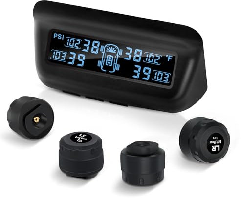 Masoll Tire Pressure Monitoring System, RV/Trailler TPMS with Solar Charging & Auto Calibration, M13 LCD Display tpms 4 sensors (0-87PSI)