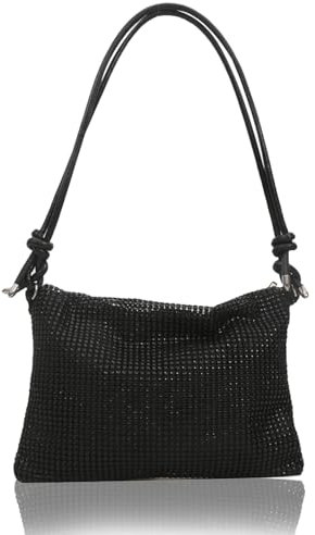 XQMMGO Damen Clutch Glitzer, Glitzer Abendtasche Umhängetasche, Glitzer Handtasche Tasche, Kristall Clutch Schultertaschen für Hochzeit Party Freizeit Date (Schwarz)