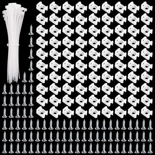 VooGenzek 90 Ensembles 14.6 * 9.9 mm Attaches de Câble de Type Selle, Type Selle Support de Câbles, avec M3.5 Vis et Serre-Câbles, pour la Gestion des Fils, Blanc