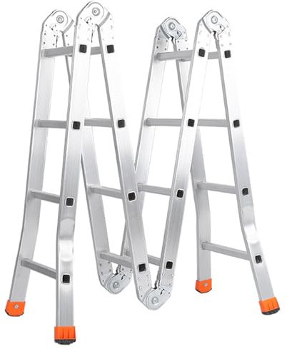 Échelle pliante à 4 voies, échelle à joint en aluminium de 150 kg, échafaudage d'entrepôt avec grandes articulations de 10 cm d'épaisseur, avec plate-forme de travail, portable pour intérieur et