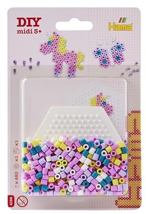 Hama Beads Small Blister Pack | Approx. 450 Fuse Beads, 1 Small Hexagonal Pegboard No. 223 & Ironing Paper