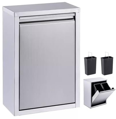 Stainless Steel Double Pull-Out Trash Can for Outdoor Kitchen - 30L Commercial Trash Drawers with 2 Bins for BBQ Island Grill Station - Silver