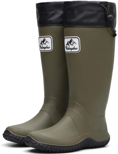 Lvptsh Gummistiefel Damen Herren Faltbar Hoch Regenstiefel Klapp Langschaft Wasserdichte Garten Stiefel Regenschuhe Gartenschuhe Wellington BootsGreen,EU 42/43
