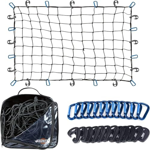 Gepäcknetz für SUV, 90 x 120 cm, strapazierfähig, quadratisches Bungee-Netz mit 12 Haken, Gepäcknetz, Kofferraumnetz, Gepäcknetz Auto, Gepäcknetz Wohnmobil