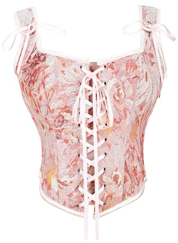 Ynport Crefreak Corsé Renacentista para Mujeres, Bustier Floral con Encaje en la Espalda y Escote Redondo, Top Gótico Victoriano Steampunk para Festival