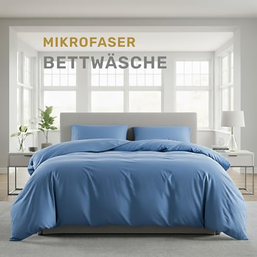 Lavea® Sängset i mikrofiber med påslakan 135x200 + 1 örngott 80x80 cm – Mjuk, andningsbar och OEKO‑TEX-certifierad – Himmelsblå