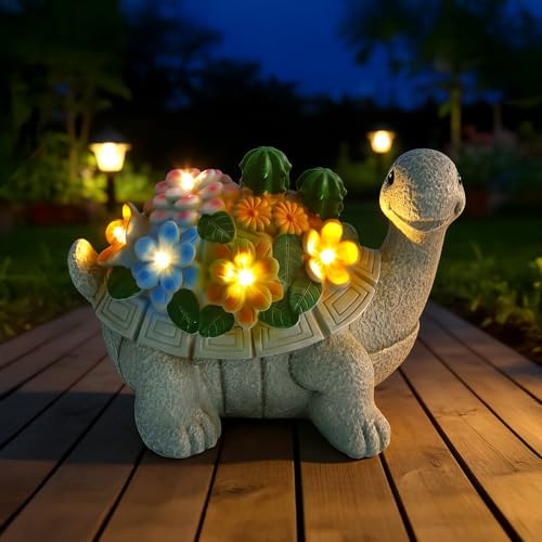 GRIRDDIV Figure Solari da Giardino a Forma di Tartaruga, Decorazione da Giardino, con piante grasse e 5 luci a LED, casa, balcone, Regalo San Valentino per lei per Donna Compleanno Natale