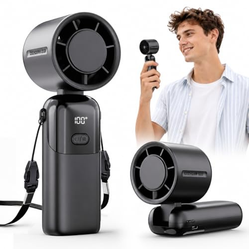 Innopower Portátil Ventilador de Mano 3 en 1,Mini Ventilador Turbo Recargable 5000mAh,100 Velocidades,Autonomía 12h,Pantalla LED,Ventilador Mano Recargable USB para Viajes,Oficina, Exterior