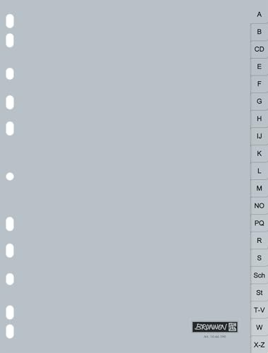 Baier & Schneider - Divisori alfabetici per raccoglitore ad anelli, in plastica, A-Z, A4, 225 x 297 mm, 20 pz, colore: Grigio