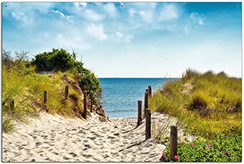 Wallario Outdoor-Poster für Garten oder Balkon Auf dem Sandweg zum Strand, Motivbanner Größe: ca. 60 x 90 cm, Outdoor-Bild