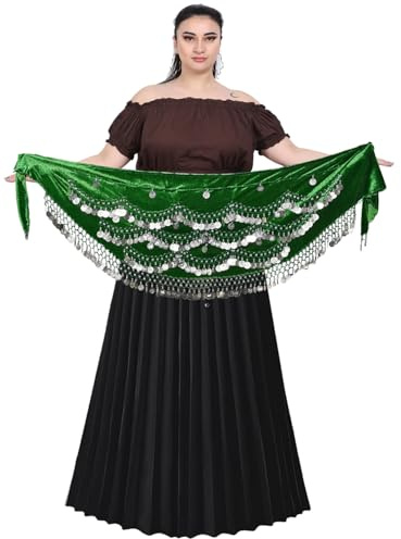 Wevez Classic Egyptian Belly Dance Hip Scarves for Professional Dancers (Green)