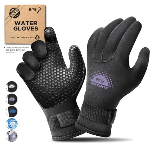 BPS 3mm Neoprene Diving Gloves with Anti Slip Palm - Full Finger Gloves for Scuba Diving, Snorkeling, Surfing, Paddleboarding, and Other Water Sports - for Kids and Adults (Black/Lilac Grey, Large)
