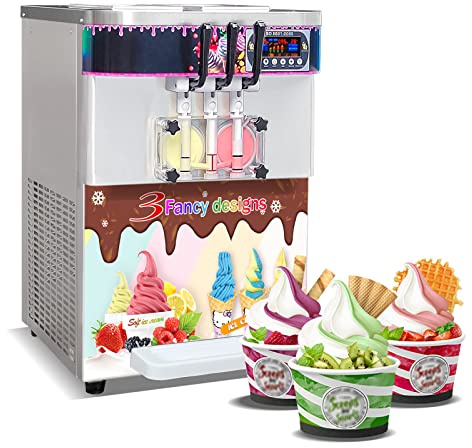 Kolice Commercial 3 flavors soft serve ice cream machine yogurt soft ice cream machine gelato ice cream maker-countertop design, 2+1 mixed flavors, full transparent dispenser, upper tanks refrigerated