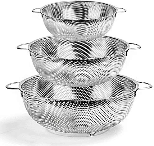 TeamFar Colander Set of 3, Stainless Steel Perforated Metal Colander Strainer with Handles for Spaghetti, Pasta, Berry, Rust Free & Dishwasher Safe - 1/3/5-quart