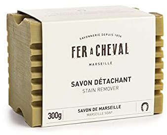 Fer à Cheval - Véritable Savon de Marseille - Stick Detachant 300g avec Surface Ondulée pour Aider à Enlever les Taches - Fabrication Artisanale Depuis 1856 - Sans Huile de Palme