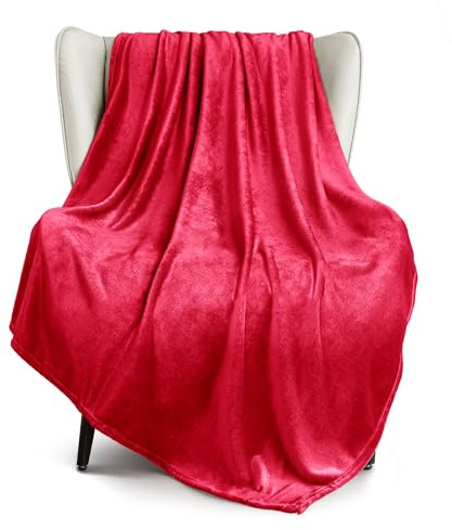 Exclusivo Mezcla Soft Large Fleece Throw Blanket for Sofa, Red | 127x178 CM, Double-Sided Brushed Flannel Blanket, Lightweight Plush Cozy Sofa Throw for Living Room, Machine Washable